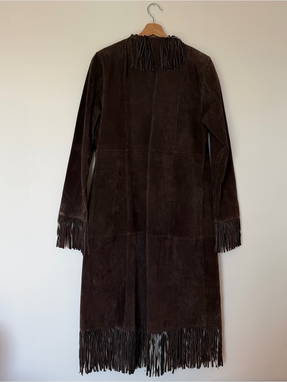 Insane Vintage Genuine Leather Cool Brown Fringe Trim Trenchcoat - Picture 5 of 5